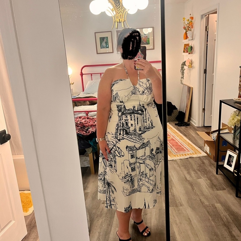 SHEIN Cream and Black Strapless Dress